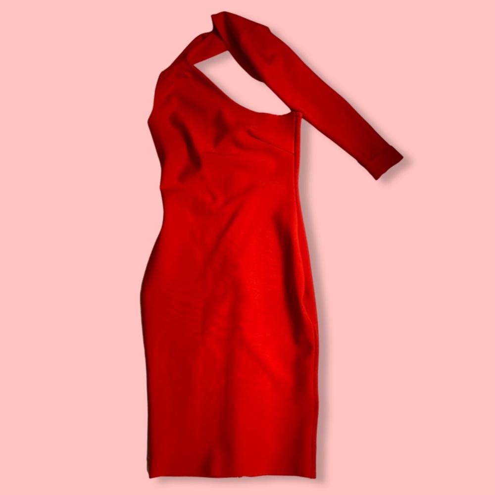 Ma Cherie Red One Sleeve Cocktail Dress